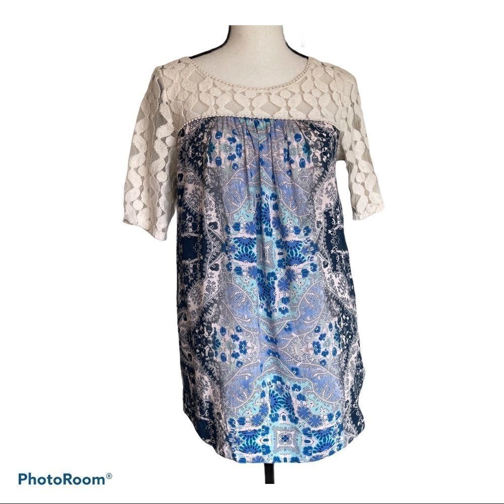 Akemi + Kim Lace Top and Blue Print Blouse -‎ Small